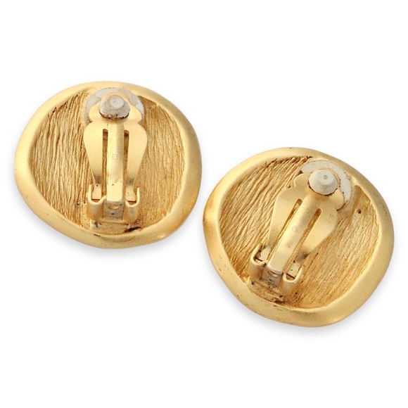 Vintage Givenchy Clip On Earrings 4G Logo Brushed Satin Gold Tone Signed - Picture 3 of 5
